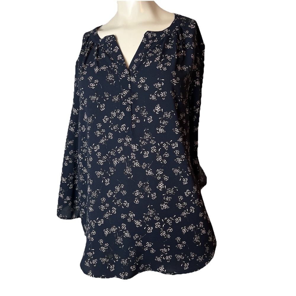 41 Hawthorn Women's 3/4 Sleeve Blouse Size Large Black Pink Floral